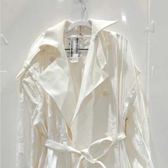 WOMEN'S MAISON BLANCHE LONG SLEEVE CORDUROY TRENCH COAT - SIZE 2 - WHITE - Picture 2 of 2